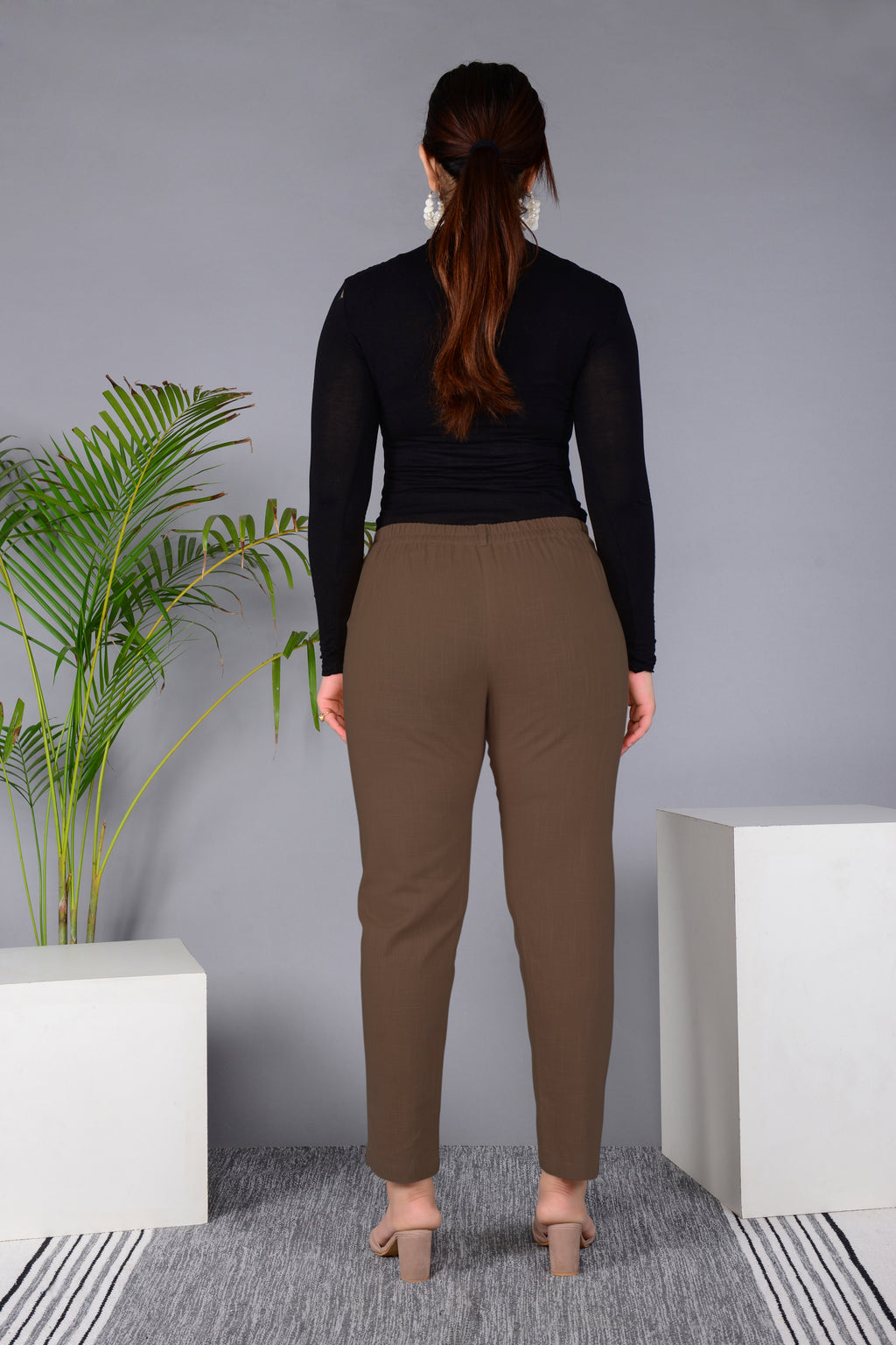 Majestic Diva's Classic Brown High-Waist Straight Fit Pants