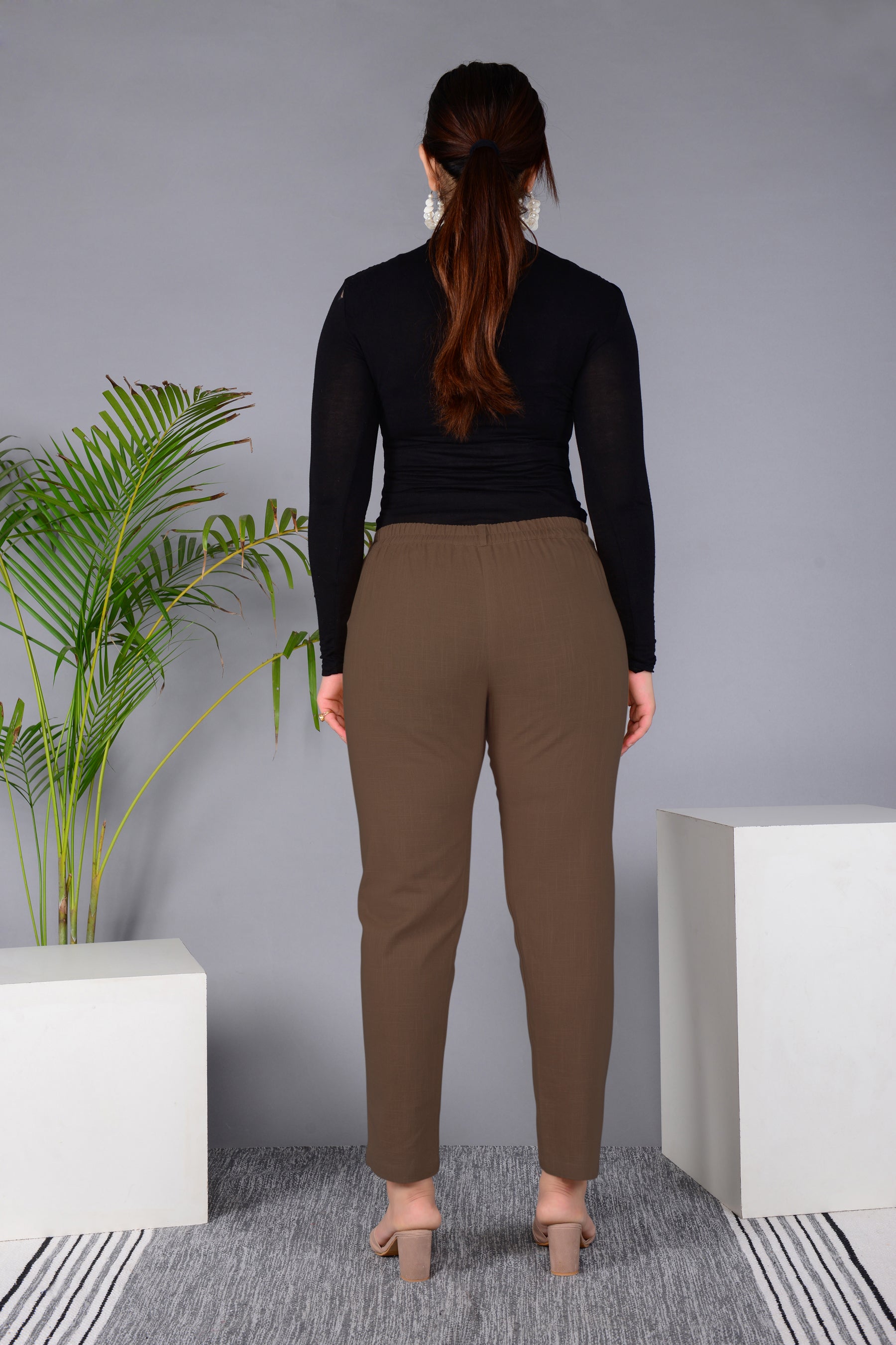 Majestic Diva's Classic Brown High-Waist Straight Fit Pants