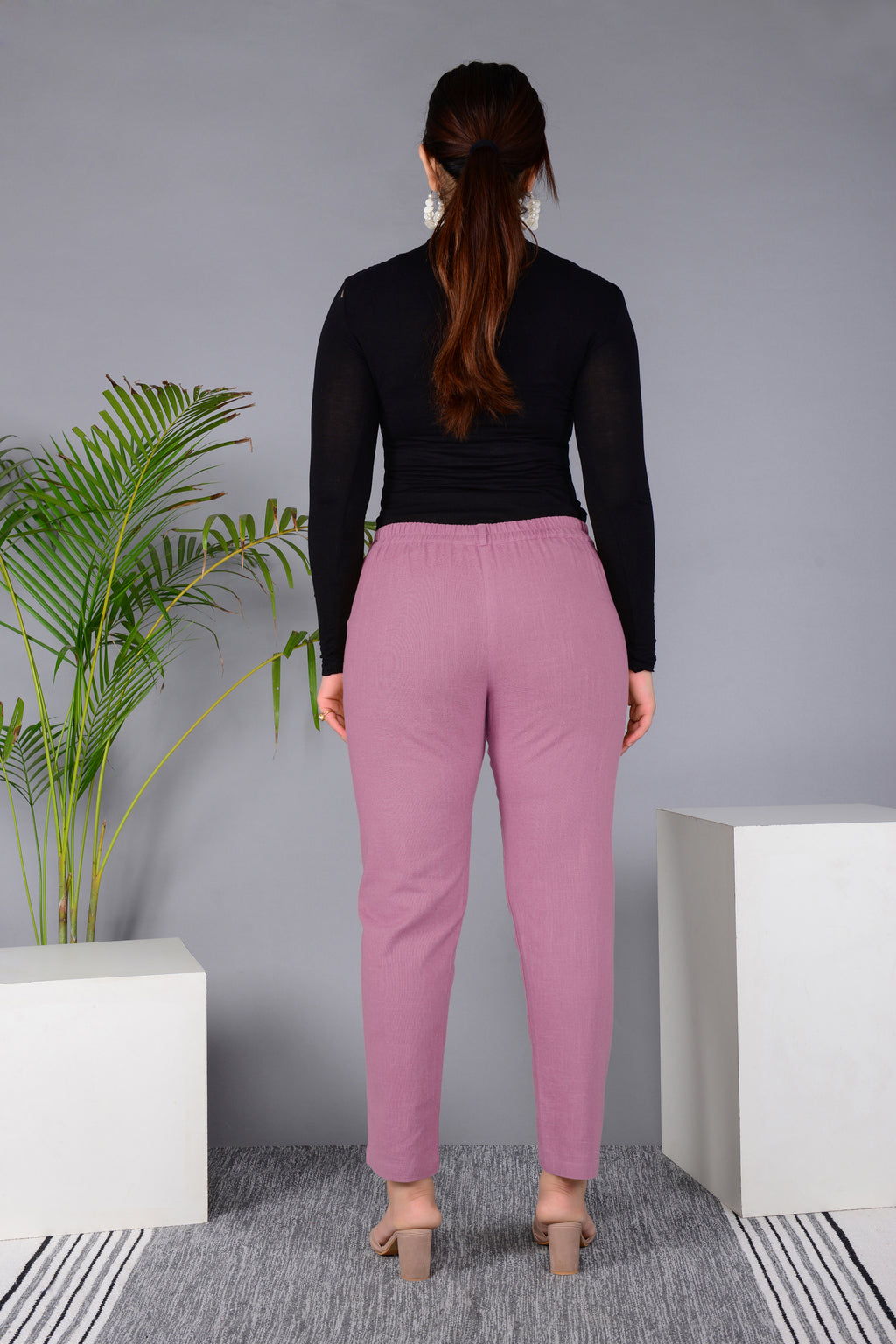 Majestic Diva's Dusty Rose High-Waist Straight Fit Pants