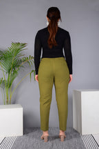 Majestic Diva's Olive Green High-Waist Straight Fit Pants