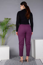 Majestic Diva's Women’s High Waist Wine Maroon Tapered Pants