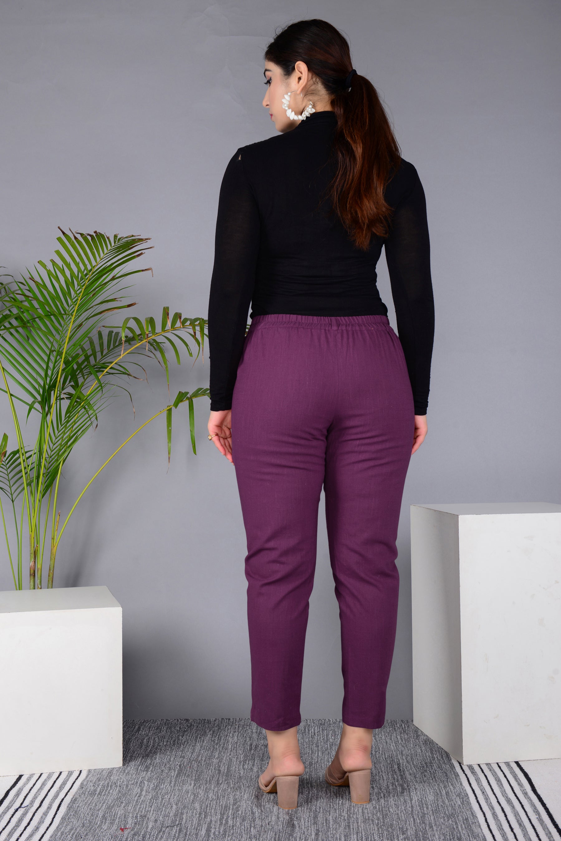 Majestic Diva's Women’s High Waist Wine Maroon Tapered Pants