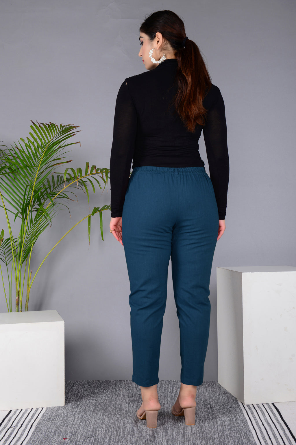 Majestic Diva's Women’s High Waist Teal Blue Tapered Pants