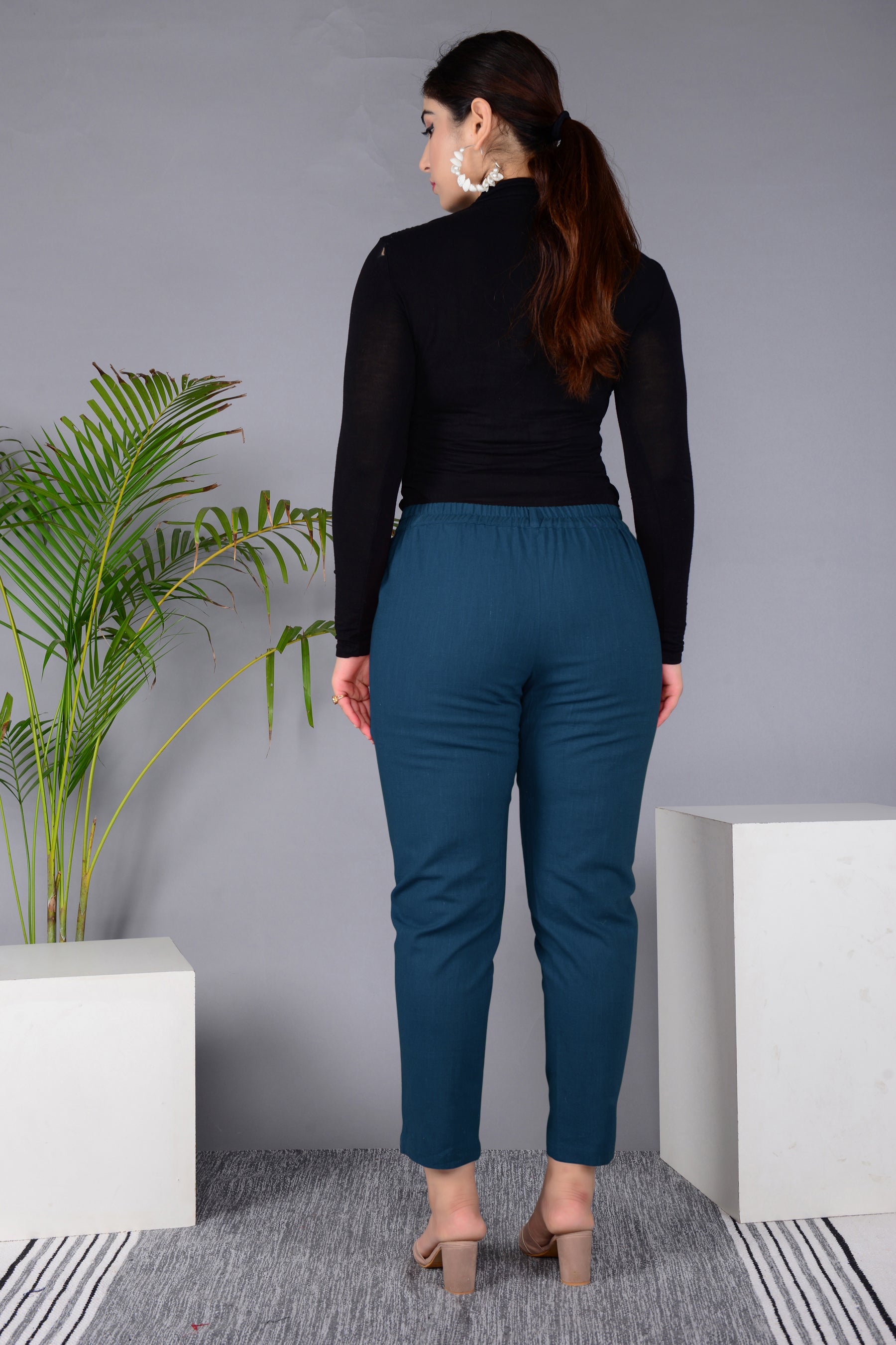 Majestic Diva's Women’s High Waist Teal Blue Tapered Pants