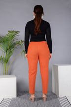 Majestic Diva's Vibrant Orange High-Waist Straight Fit Pants