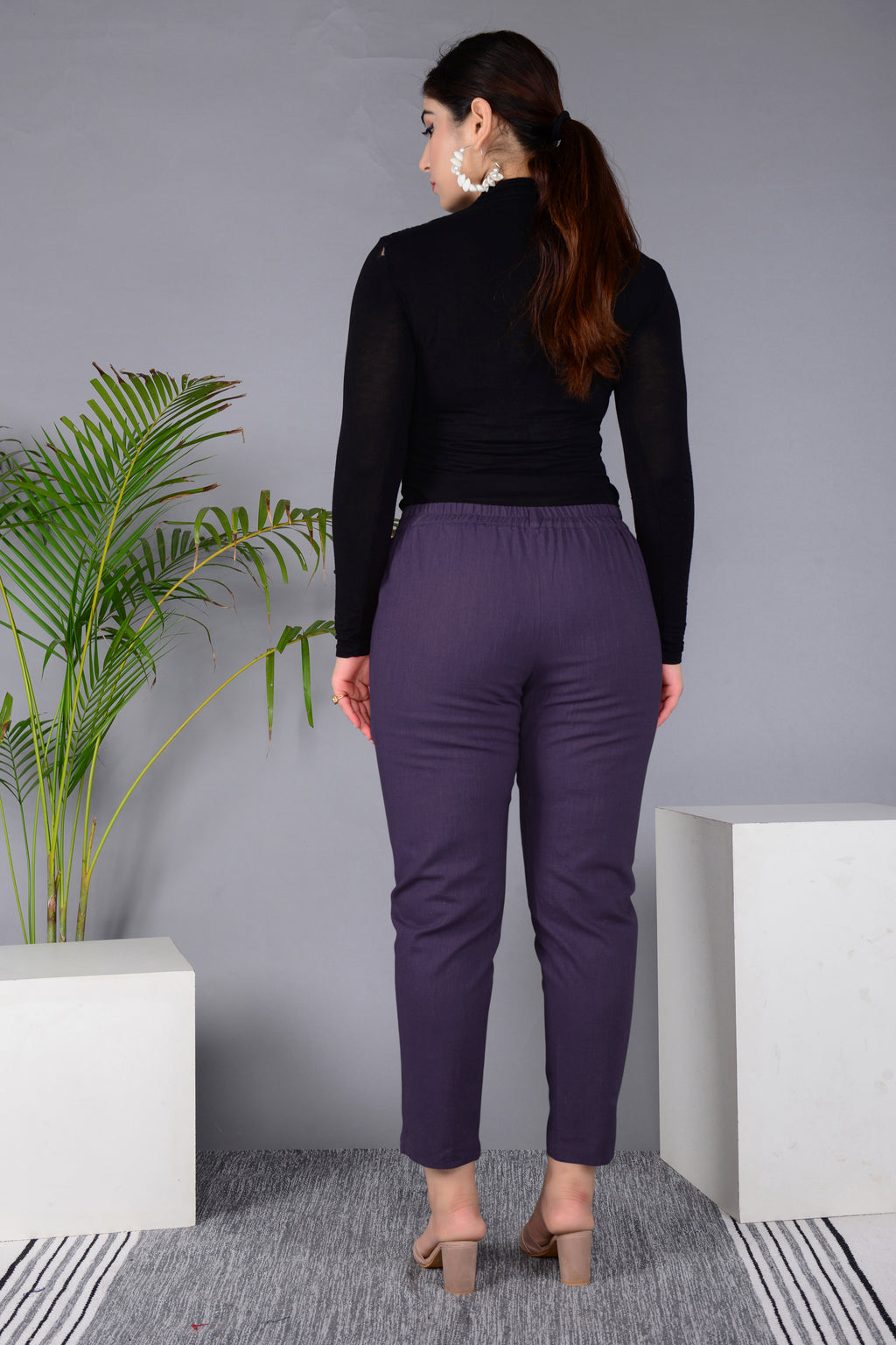 Majestic Diva's Women’s High Waist Plum Purple Tapered Pants