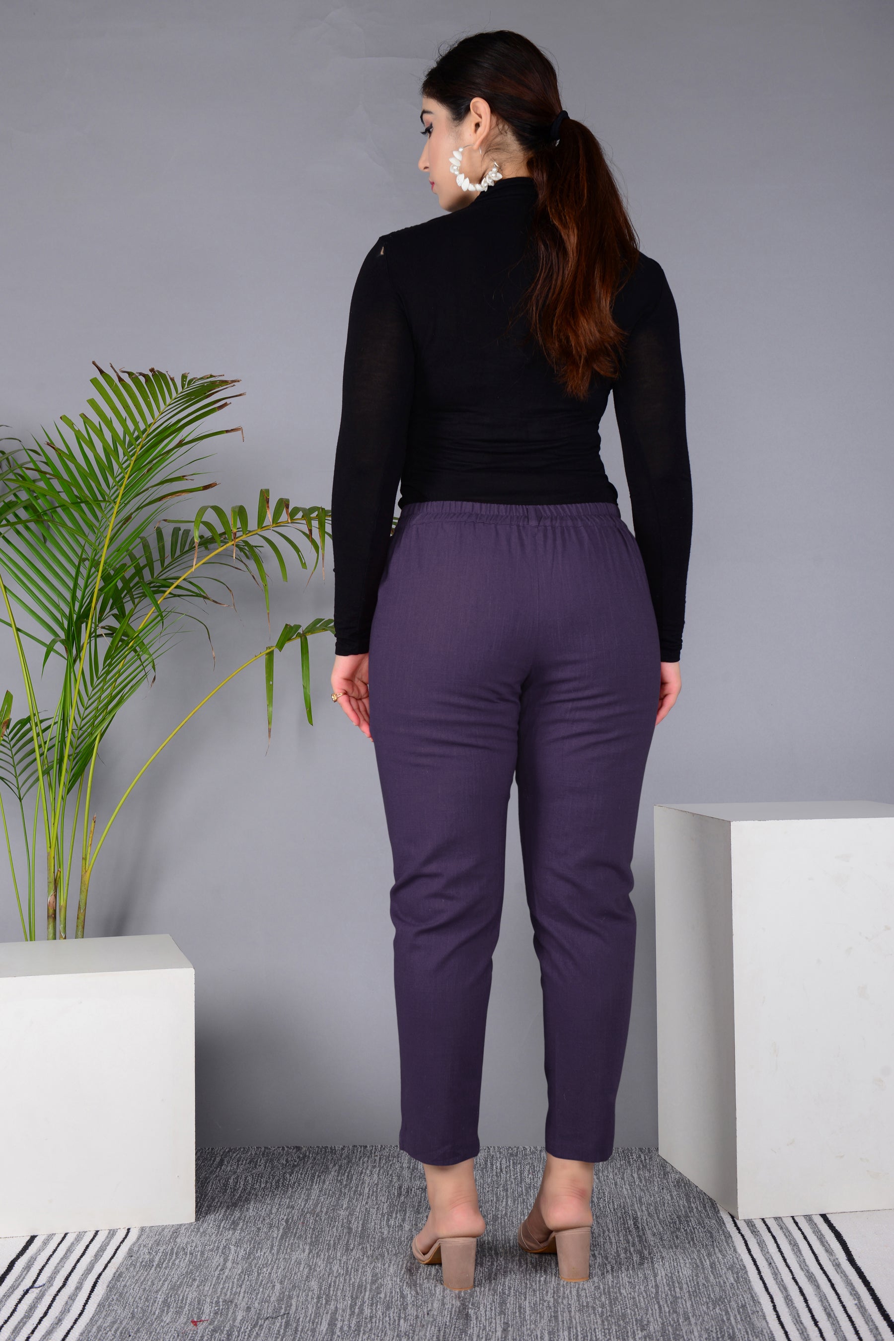Majestic Diva's Women’s High Waist Plum Purple Tapered Pants