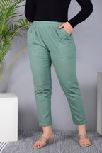 Majestic Diva's Women’s High Waist Mint Green Cotton Tapered Pants