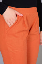 Majestic Diva's Vibrant Orange High-Waist Straight Fit Pants