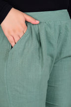 Majestic Diva's Women’s High Waist Mint Green Cotton Tapered Pants