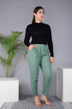 Majestic Diva's Women’s High Waist Mint Green Cotton Tapered Pants