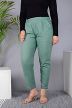 Majestic Diva's Women’s High Waist Mint Green Cotton Tapered Pants