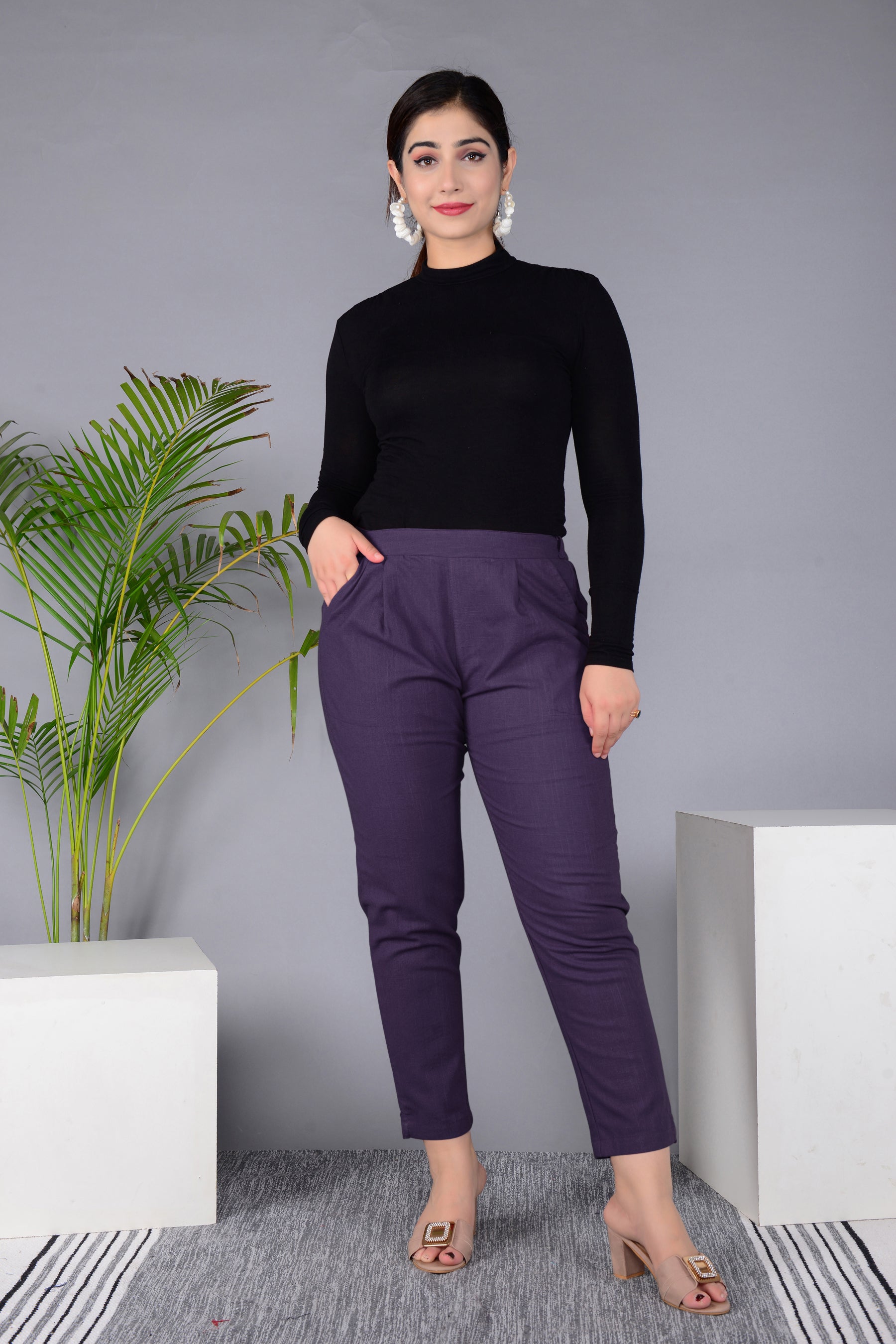 Majestic Diva's Women’s High Waist Plum Purple Tapered Pants