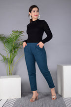 Majestic Diva's Women’s High Waist Teal Blue Tapered Pants