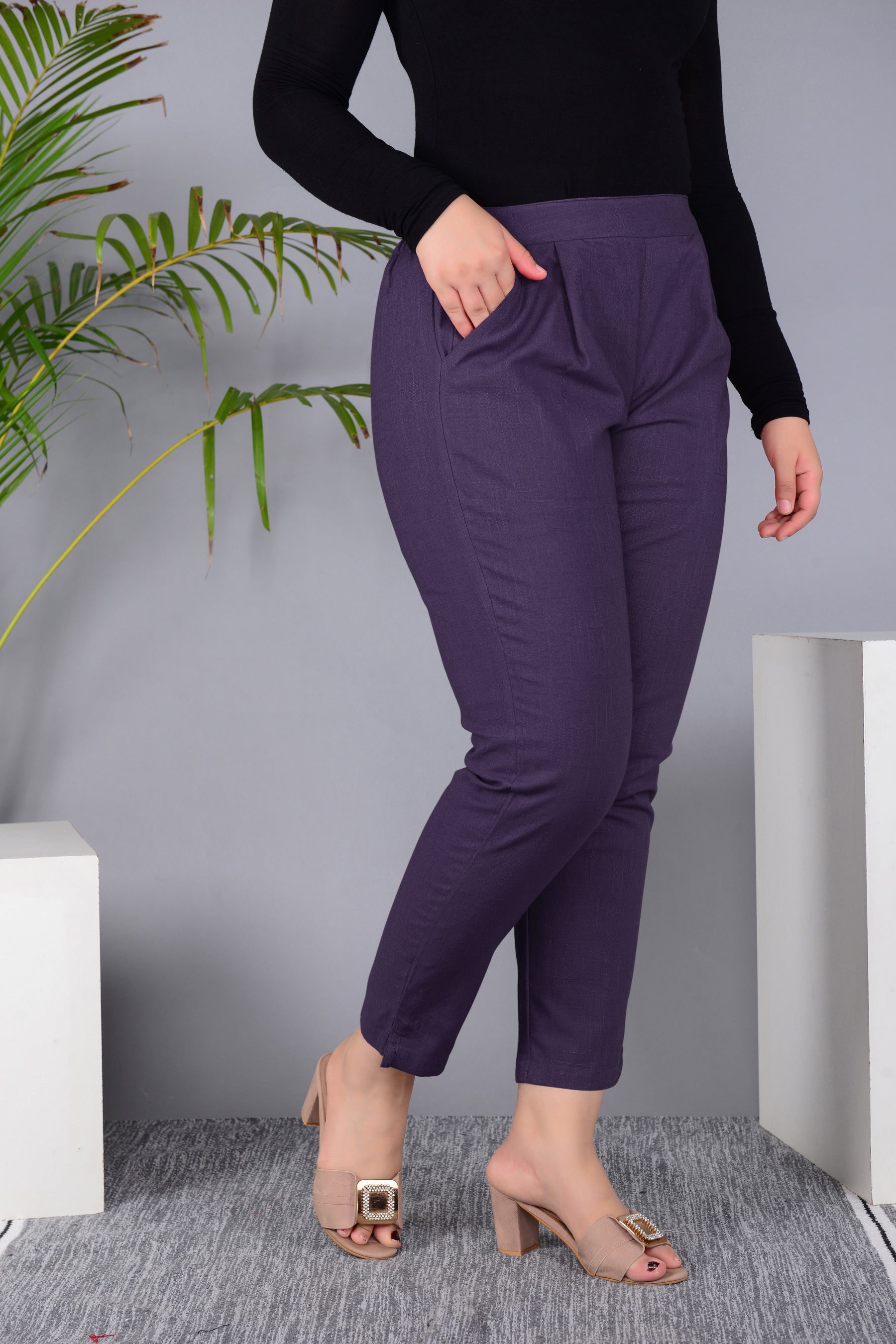 Majestic Diva's Women’s High Waist Plum Purple Tapered Pants