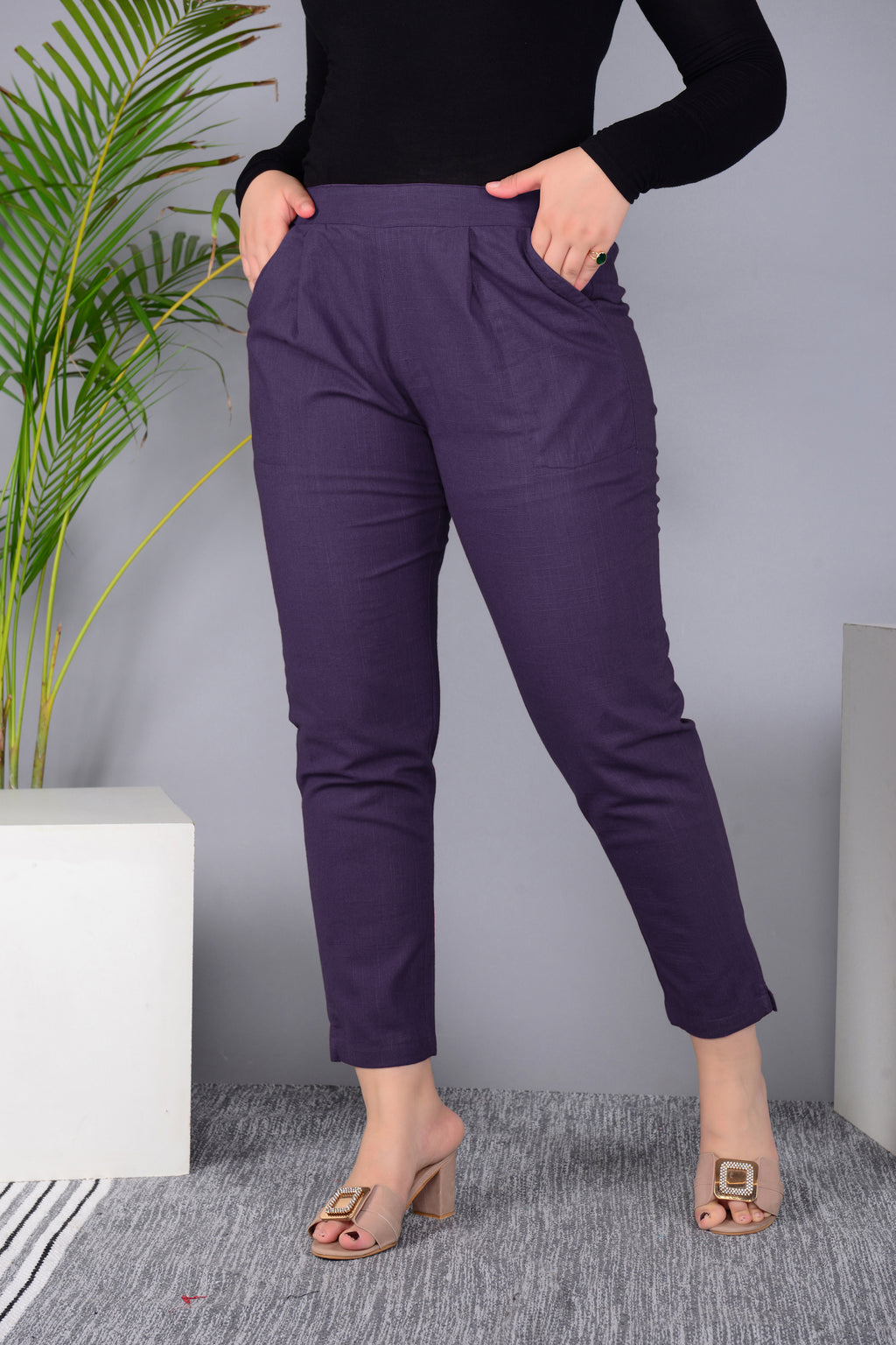 Majestic Diva's Women’s High Waist Plum Purple Tapered Pants