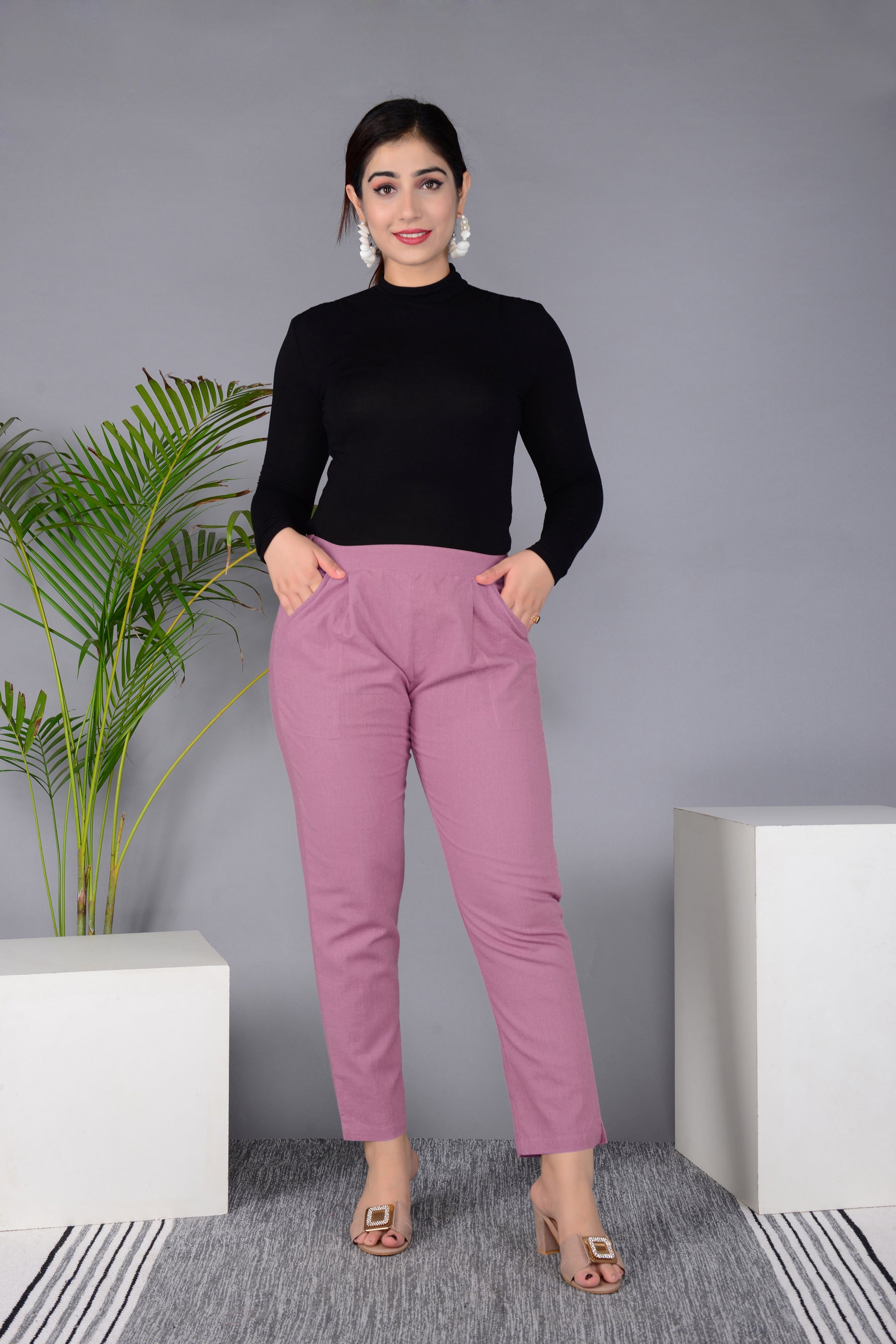 Majestic Diva's Dusty Rose High-Waist Straight Fit Pants Main image