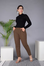 Majestic Diva's Classic Brown High-Waist Straight Fit Pants