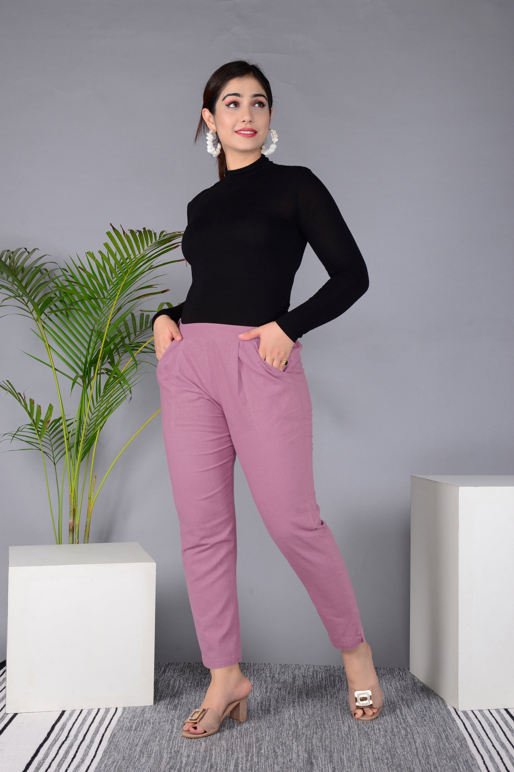 Majestic Diva's Dusty Rose High-Waist Straight Fit Pants