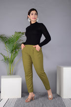 Majestic Diva's Olive Green High-Waist Straight Fit Pants