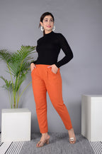 Majestic Diva's Vibrant Orange High-Waist Straight Fit Pants