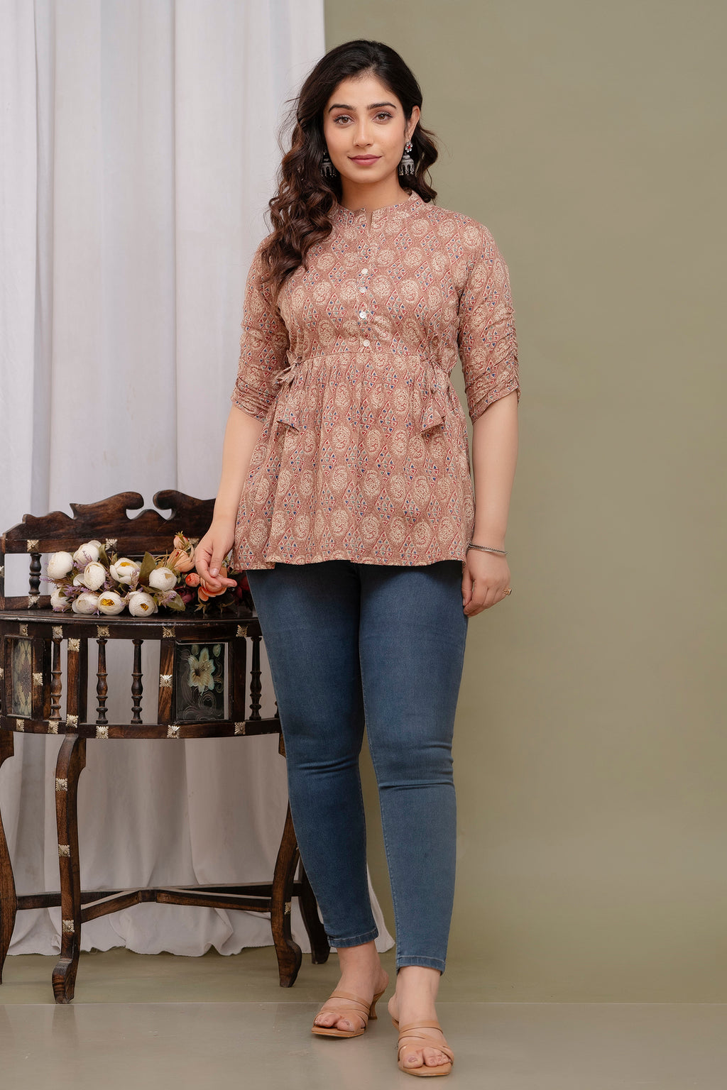 Majestic Divas Printed Cotton Peplum Top for Women