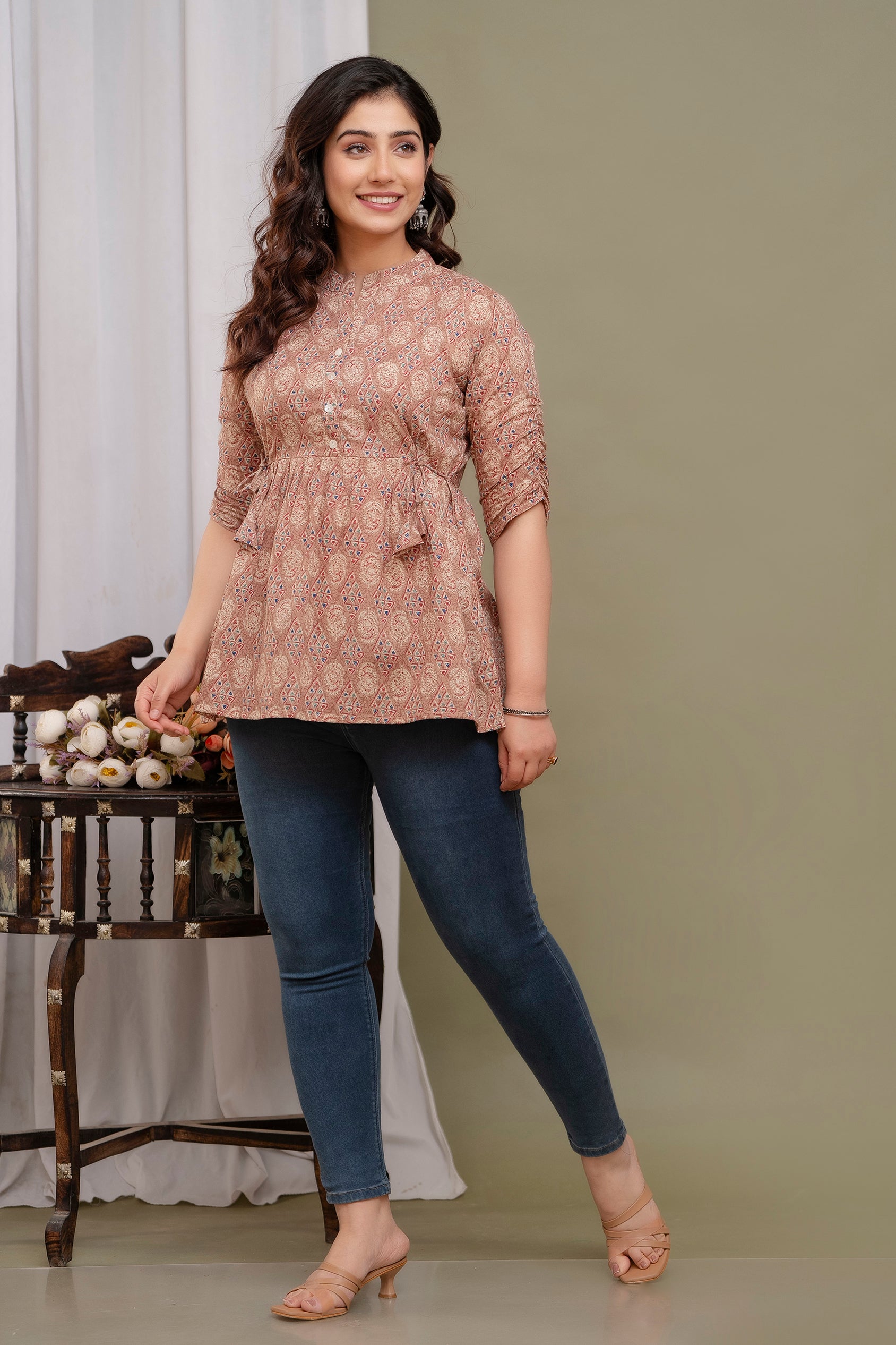 Majestic Divas Printed Cotton Peplum Top for Women Main image