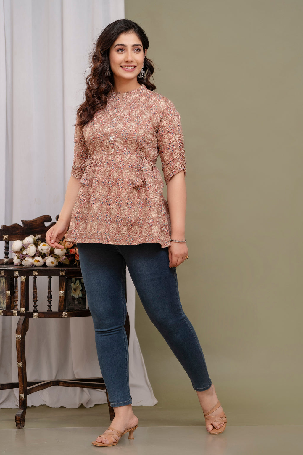 Majestic Divas Printed Cotton Peplum Top for Women
