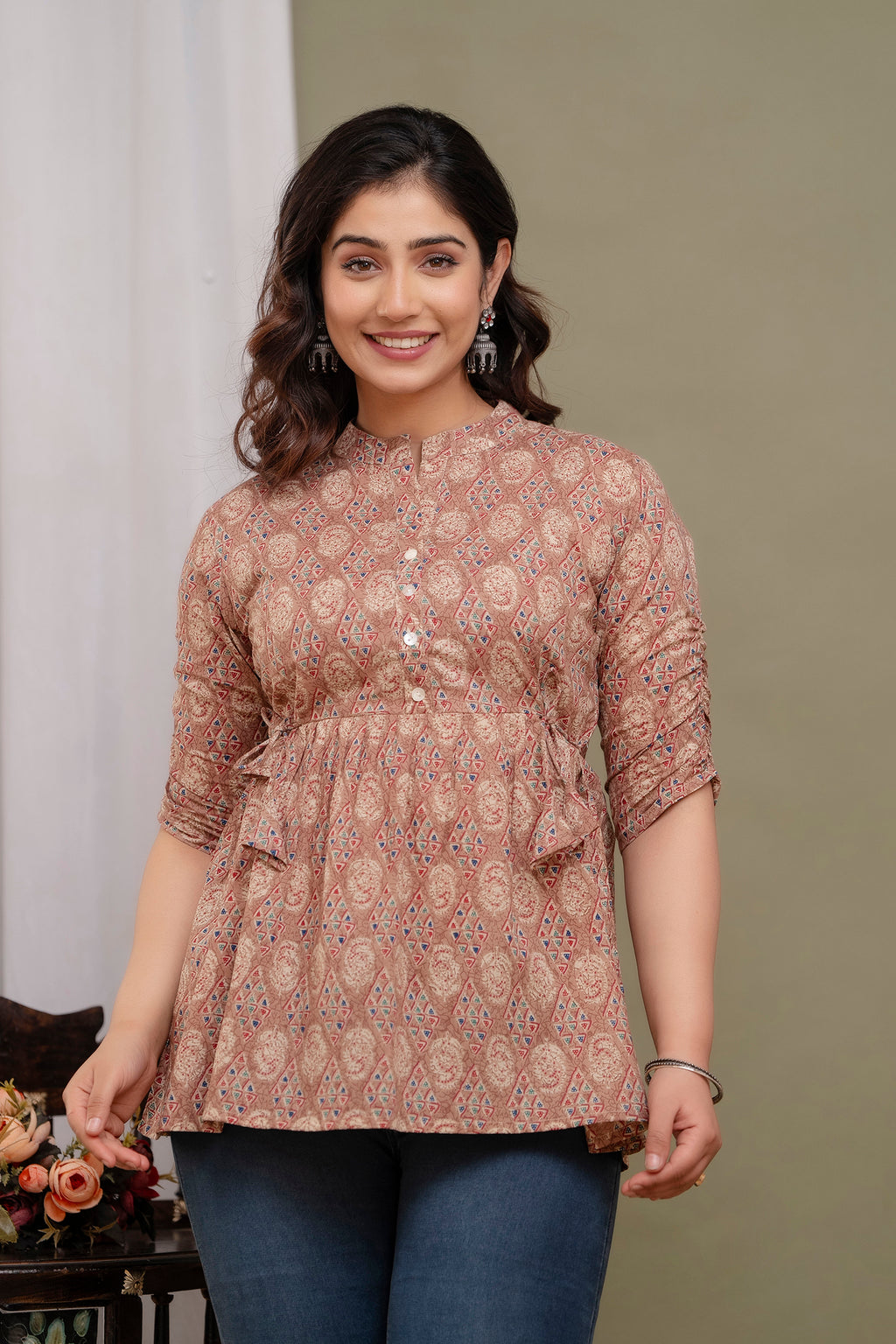 Majestic Divas Printed Cotton Peplum Top for Women