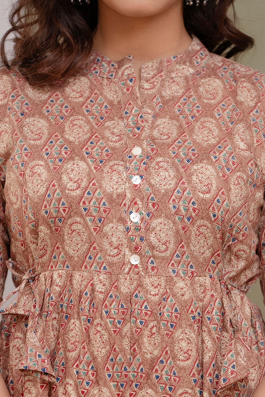Majestic Divas Printed Cotton Peplum Top for Women