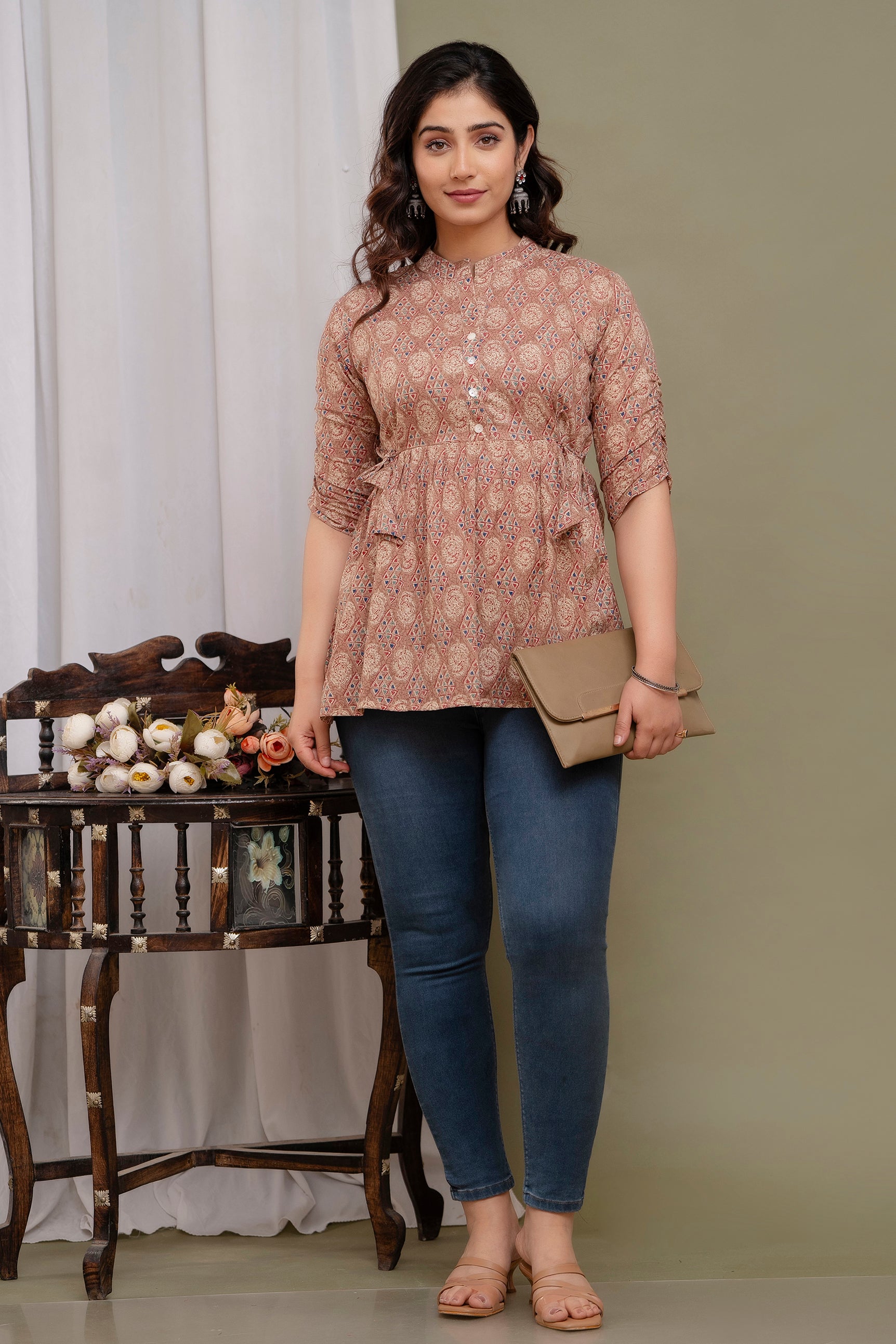 Majestic Divas Printed Cotton Peplum Top for Women