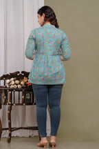 Majestic Divas Floral Printed Cotton Peplum Kurti Top for Women