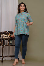 Majestic Divas Floral Printed Cotton Peplum Kurti Top for Women
