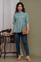 Majestic Divas Floral Printed Cotton Peplum Kurti Top for Women