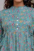Majestic Divas Floral Printed Cotton Peplum Kurti Top for Women
