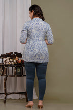 Majestic Diva Teal Blue Floral Printed Cotton Peplum Kurti Top for Women