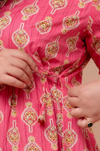 Majestic Divas Pink Ethnic Printed Cotton Peplum Kurti Top for Women