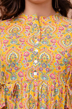 Majestic Diva mustard Floral Printed Cotton Peplum Kurti Top for Women