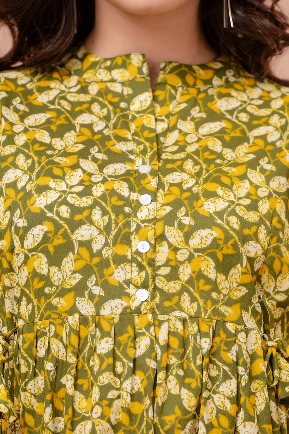 Majestic Divas Olive Green Floral Printed Peplum Top for Women