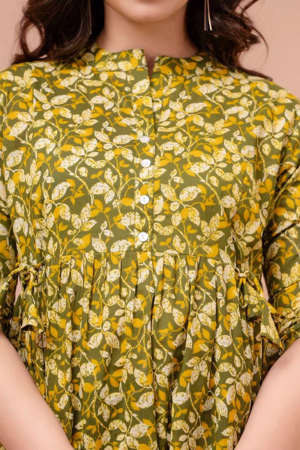 Majestic Divas Olive Green Floral Printed Peplum Top for Women