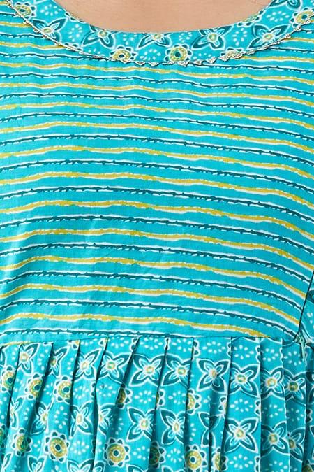 Majestic divas Cotton Aqua Blue Floral Maternity Feeding Kurta Dress with Dual Zippers