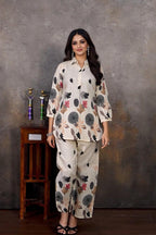 Majestic Diva's Beige Floral Printed Co-Ord Set