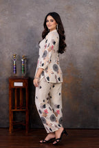 Majestic Diva's Beige Floral Printed Co-Ord Set