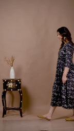 Majestic divas Cotton Black Floral Buta Printed Maternity Feeding Kurta Dress with Dual Zippers