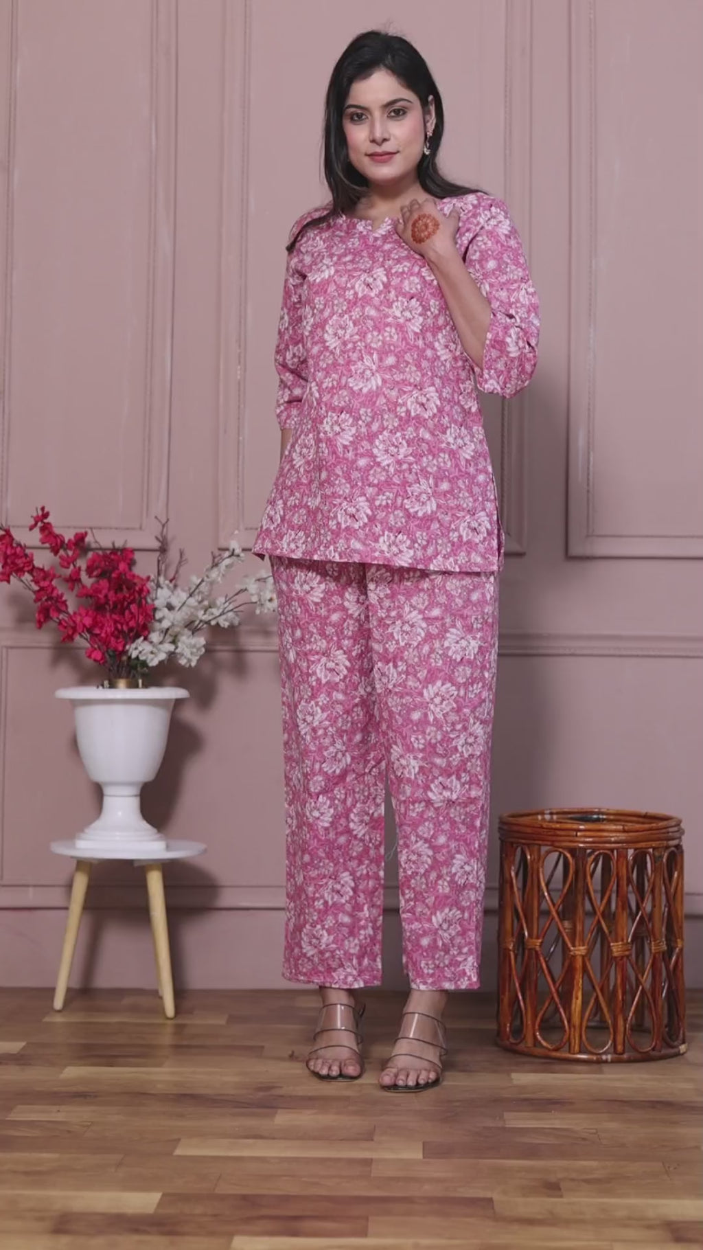 Majestic Divas Pink Floral Co-ord Set for Women