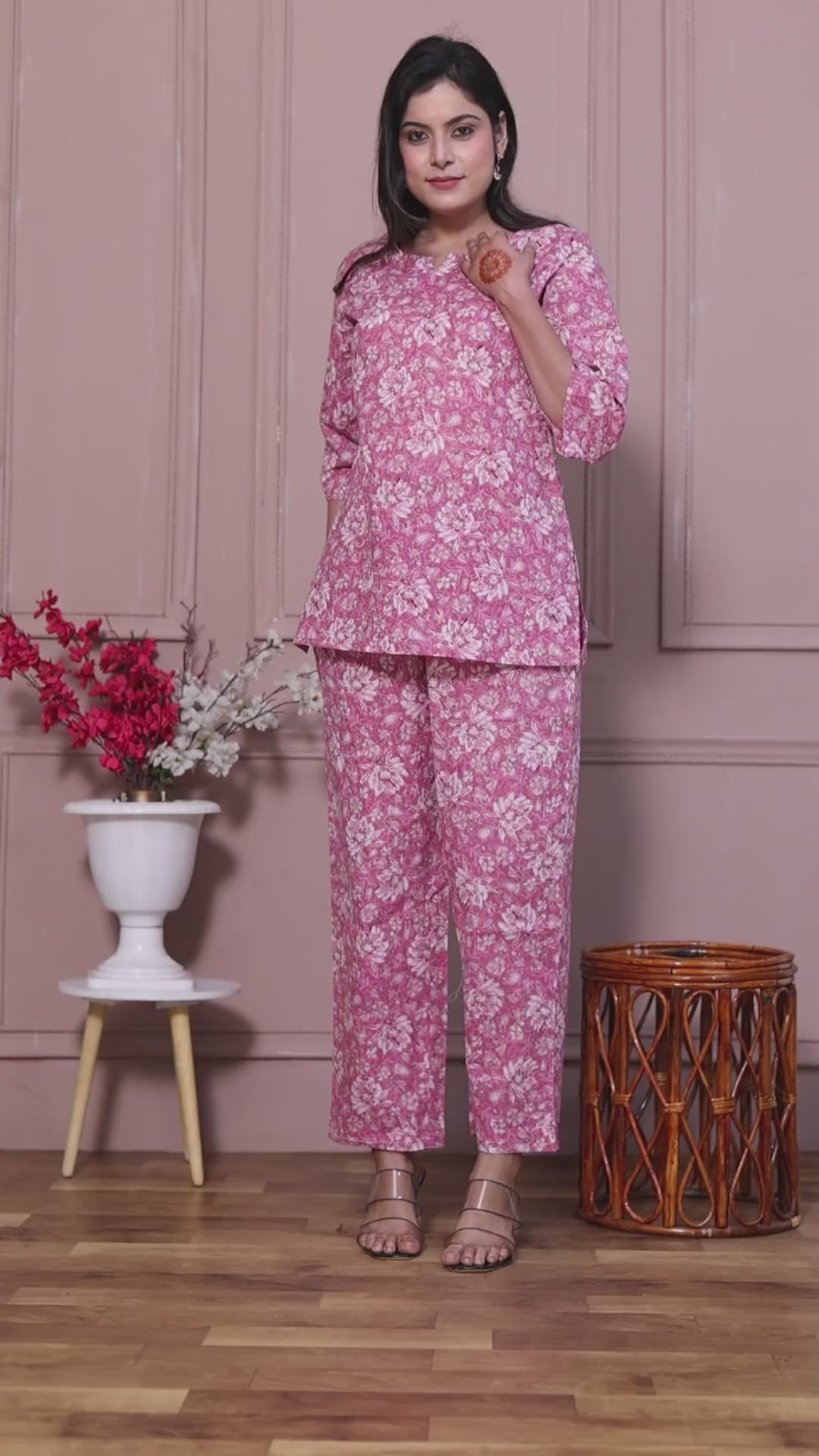 Majestic Divas Pink Floral Co-ord Set for Women