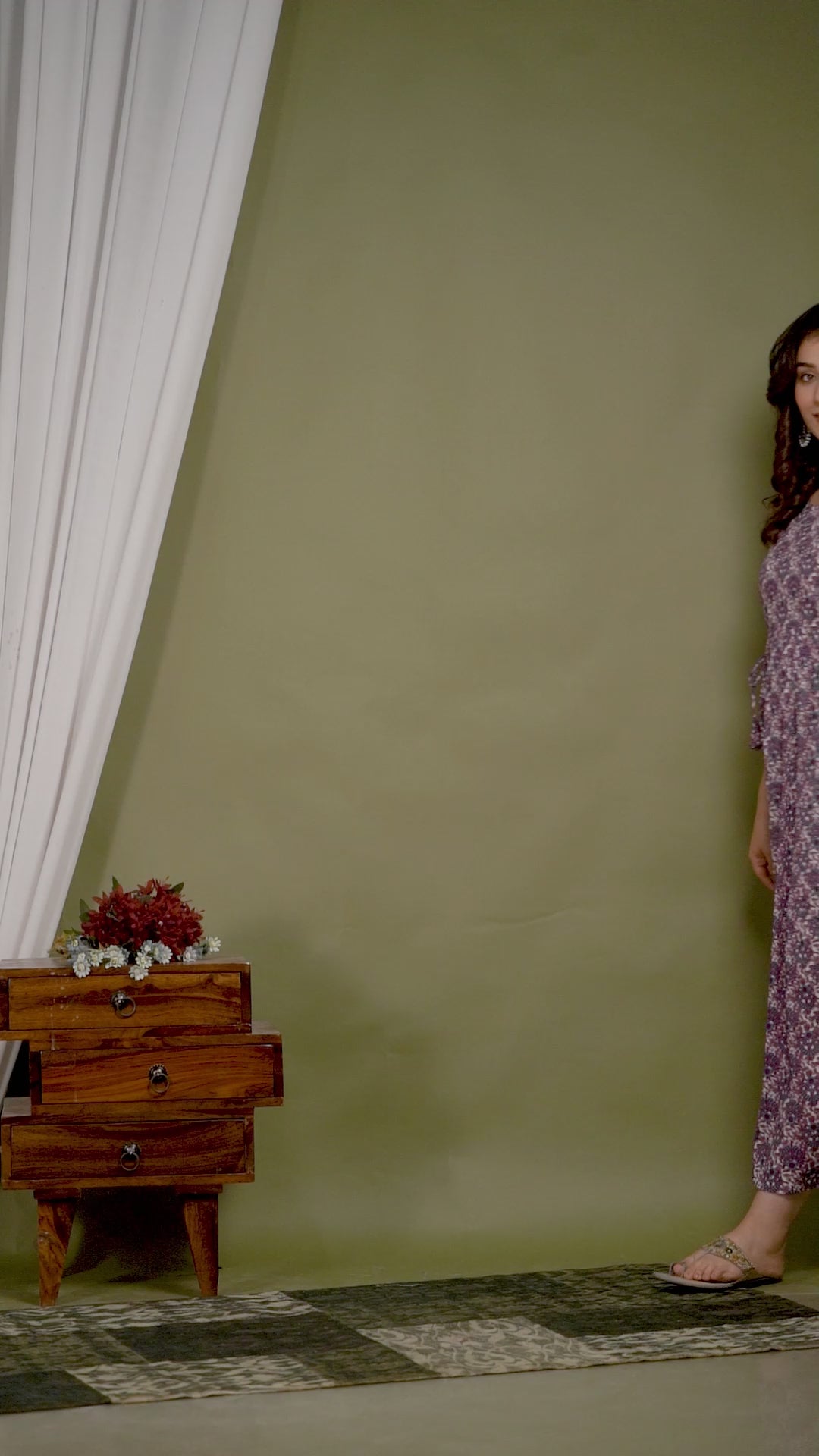 Majestic divas Cotton Mauve Ethnic Floral Printed Maternity Feeding Kurta Dress with Dual Zippers