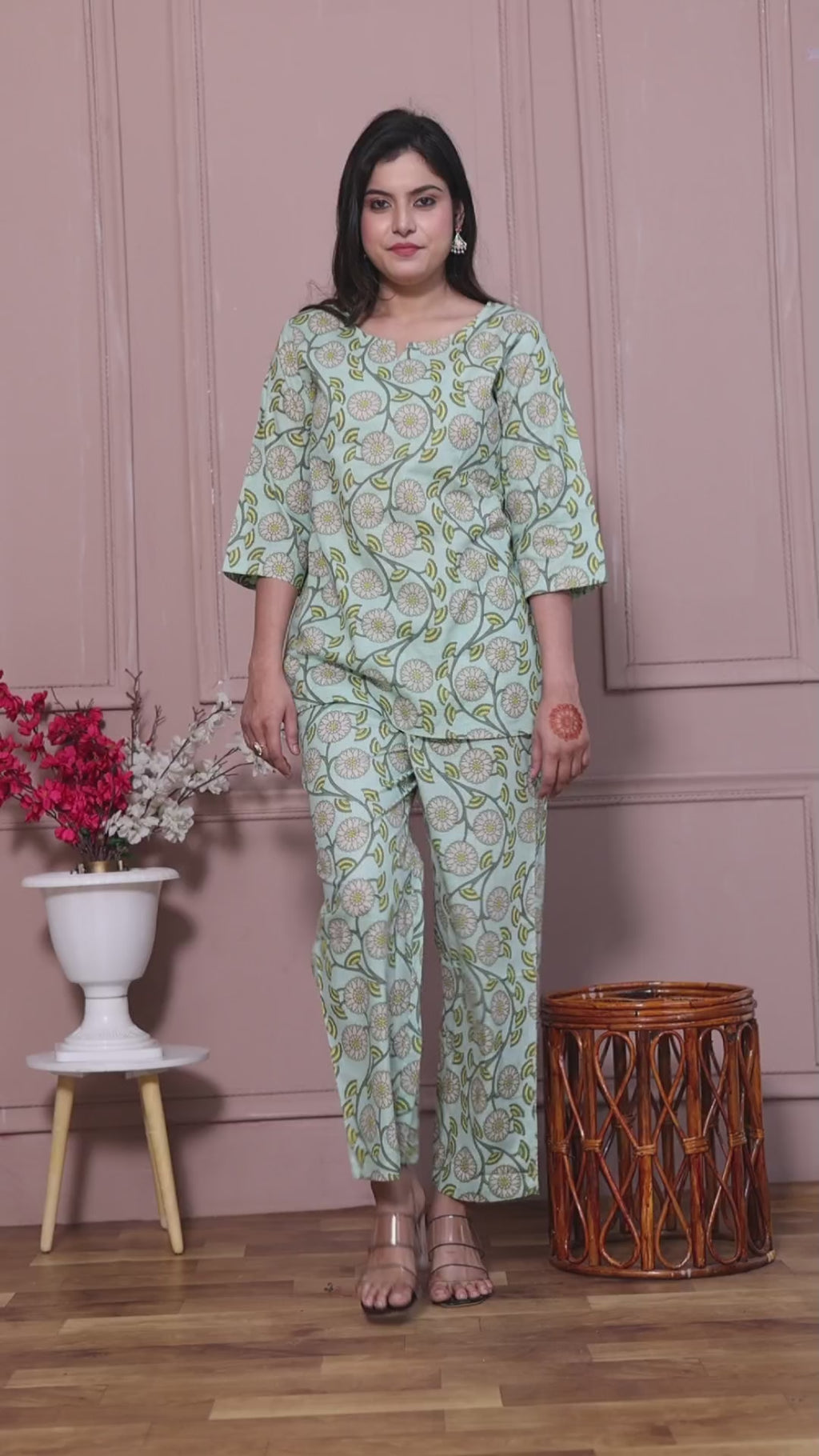 Majestic Divas Pista Green Floral Co-ord Set