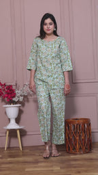 Majestic Divas Pista Green Floral Co-ord Set