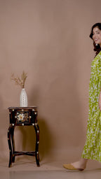 Majestic divas Cotton Lime Green Abstract Floral Printed Maternity Feeding Kurta Dress with Dual Zippers